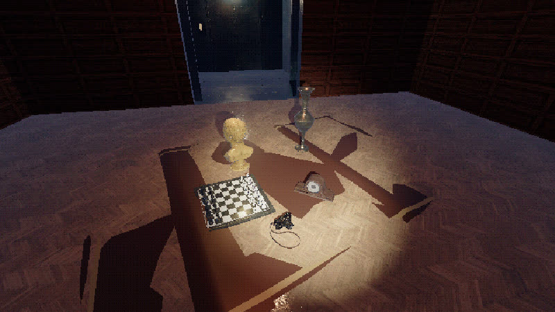 Valuables on a rug in torchlight, one of them gilded